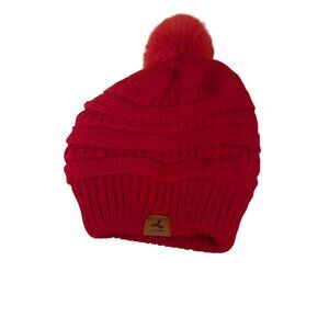Knitted Red Beanie Hat With Pom Pom For Women By Lorome
